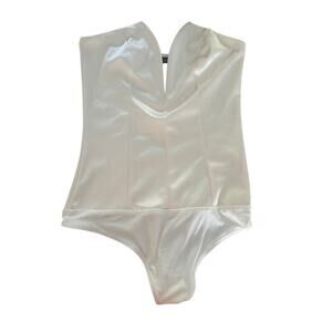 Blue Blush – Satin V-Neck Bodysuit – Small